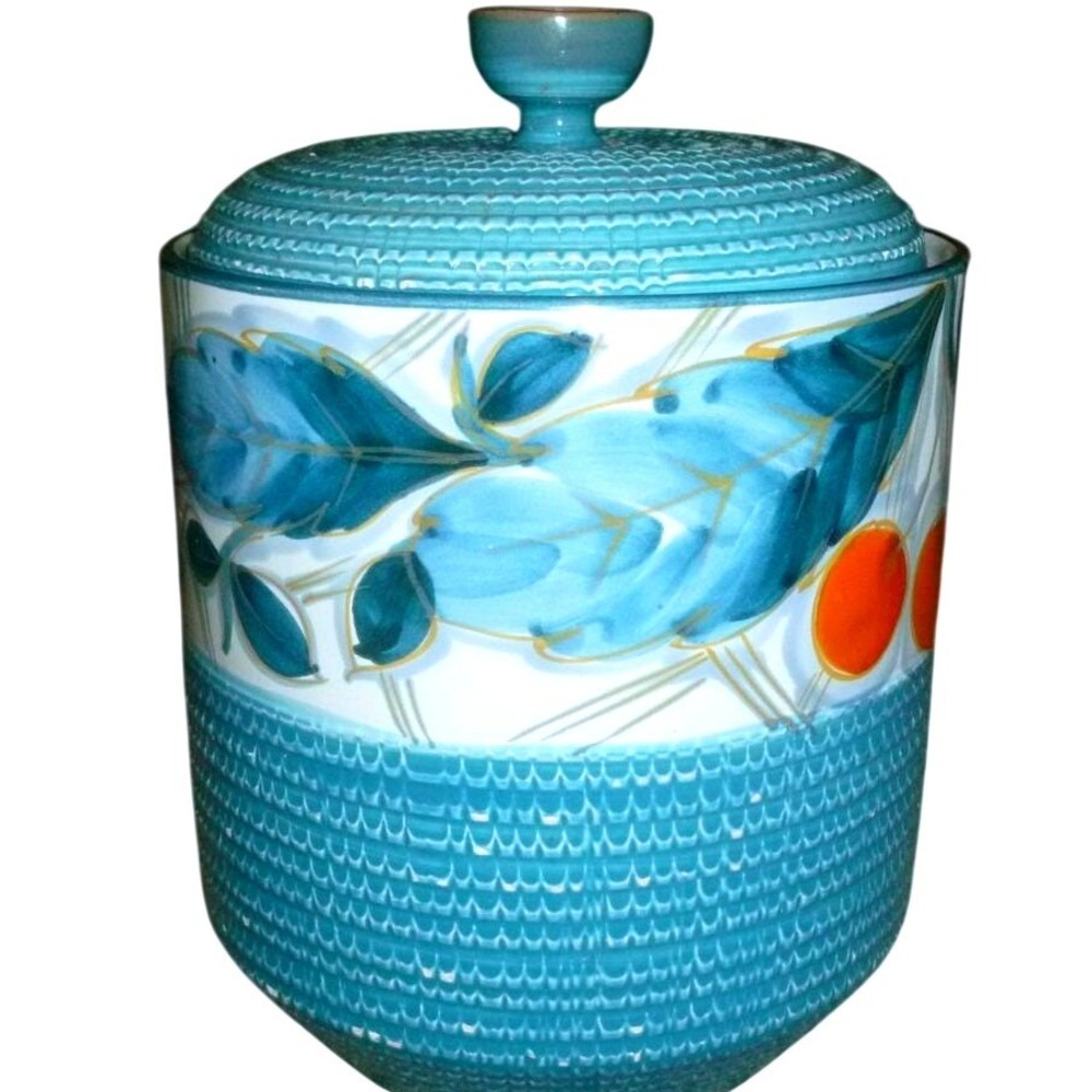 Vintage Fratelli Fanciullacci Italy Turquoise Basketweave Canister MCM Majolica